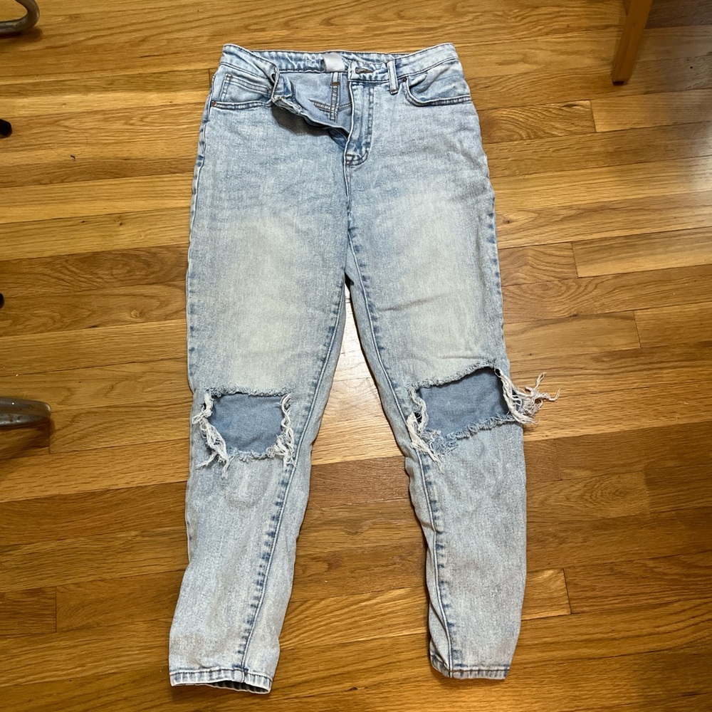 No Boundaries Blue Straight Leg Jeans with Distressed Details